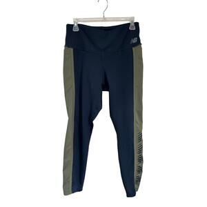 New Balance Navy Green Athletic Leggings Workout Gym Running High Rise L